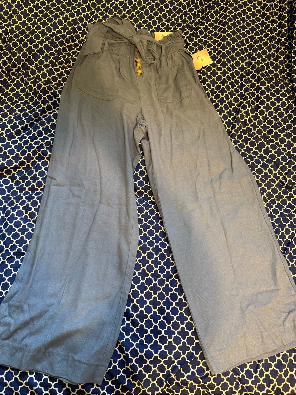 Happily Grey Wide-Leg Tie-Waist Women's Trousers - Slate Blue